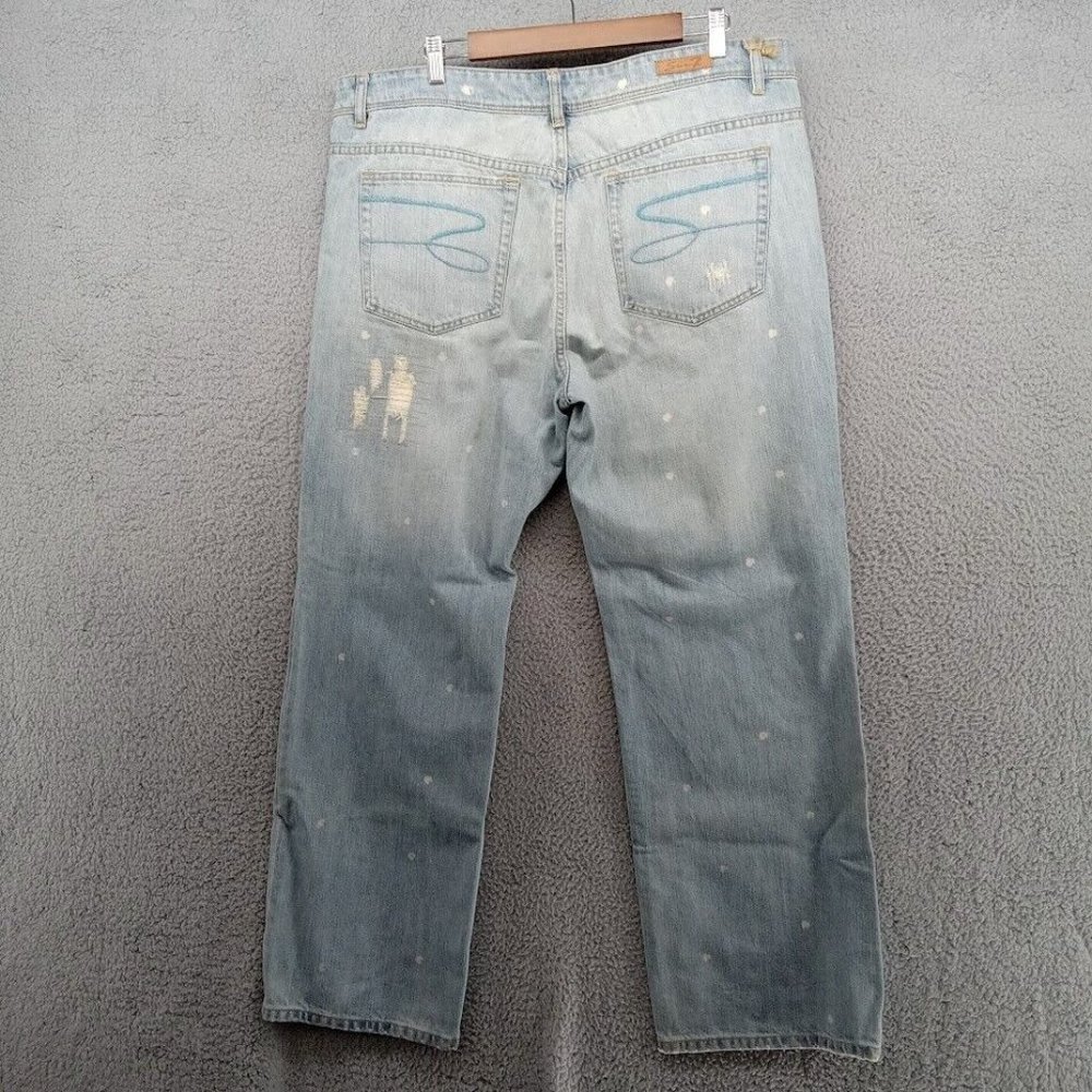 Seven7 Jeans Womens 24  Light Blue Rhinestones Distressed Ripped Wide Leg Denim - Picture 9 of 15